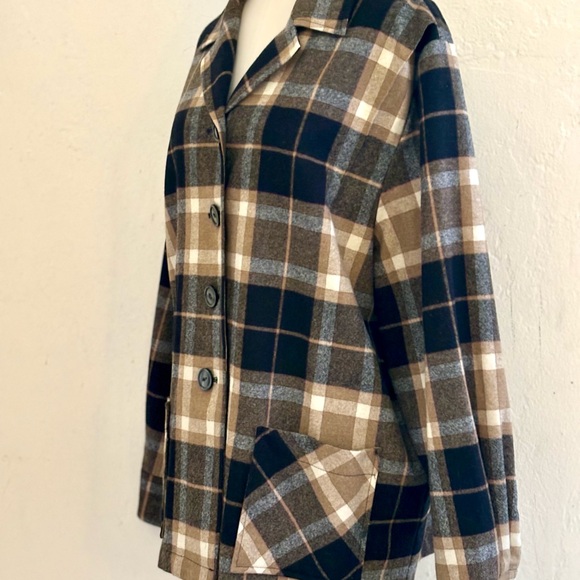 Pendleton shirt jacket plaid virgin wool womens black brown w pockets shacket - Picture 7 of 9